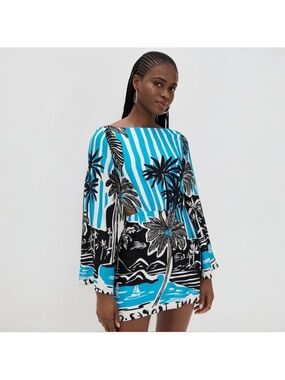 Seven Wonders Isla Mini Dress Tropez Blue Size XS Cutout Back Vacation Resort